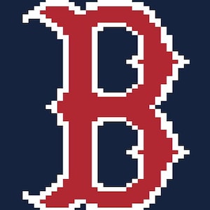May include: Pixelated red letter "B" with white accents on a navy blue background. The design is blocky and reminiscent of retro video game graphics. The letter is the primary focus, centered in the frame.