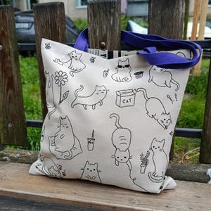 Hand-Embroidered Cat Tote Bag – Cute Shopper with Inner Pocket | Custom Fabric & Design | Handmade Gift for Cat Lovers