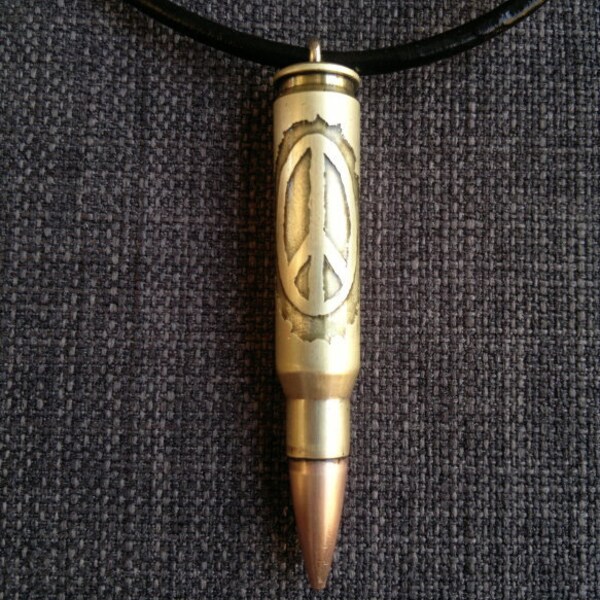 Real Bullet pendant necklace hippies love peace 60s 70s symbol