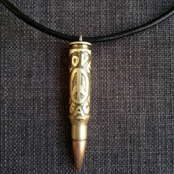 Real Bullet pendant necklace hippies love peace 60s 70s symbol