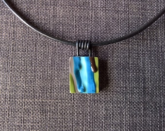 paint drip abstract colorful pendent double sided statement necklace fordite / detroit