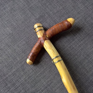 walking stick wooden hiking trekking leather handmade rustic