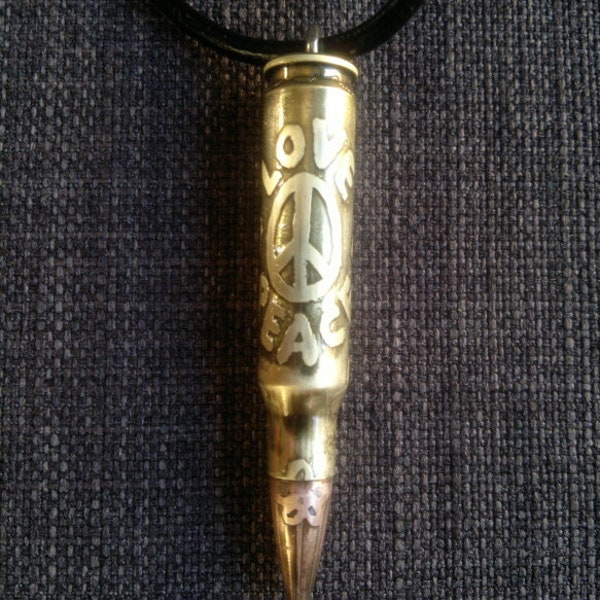 Real Bullet pendant necklace hippies love peace 60s 70s symbol