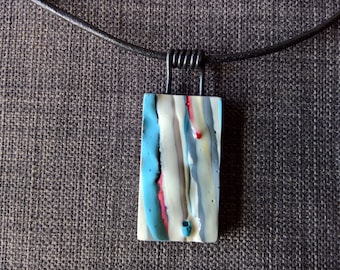 paint drip abstract colorful pendent double sided statement necklace fordite / detroit