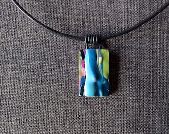 paint drip abstract colorful pendent double sided statement necklace fordite / detroit