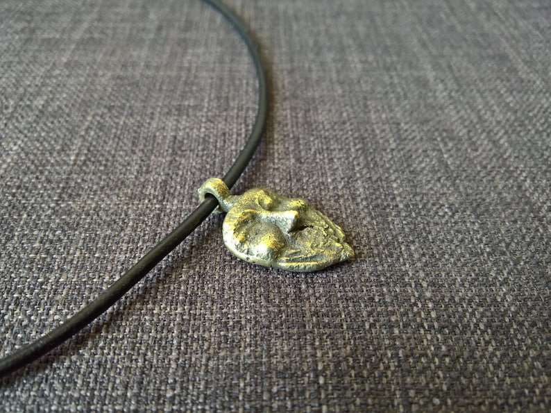 Creepy deformed face pendent necklace hand made bronze