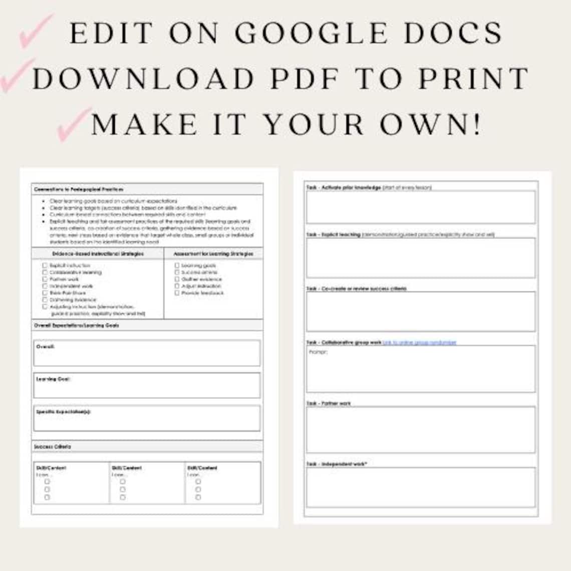 Editable Lesson Plan Template | Evidence-based Teaching (PDF Download ...