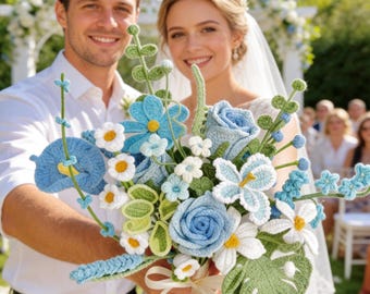 Ramo de novia de crochet: flores de novia de algodón de leche hechas a mano