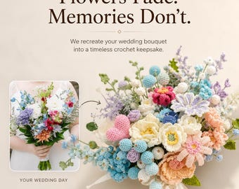 ブーケの写真を使った結婚式の記念品、花の保存、手編みのブーケ、パーソナライズされた記念日の贈り物