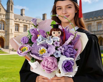 Crochet Graduation Bouquet with Custom Doll: Handmade Flower Keepsake