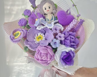写真と花束から作るカスタムかぎ針編み人形 - パーソナライズされた母の日、誕生日プレゼント
