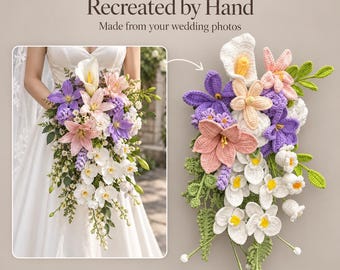 蘭の花束を再現した、写真から作る手作りのウェディング記念品