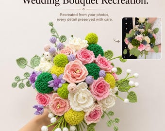 写真から再現したカスタムブーケ、結婚式の記念品、かぎ針編みの記念日ギフト