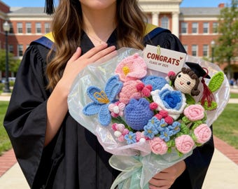 Crochet Graduation Bouquet with Custom Doll: Class of 2026 Gift