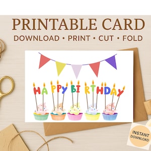 Cupcake Birthday Card: Printable Candle Banner Greeting (PDF Download)