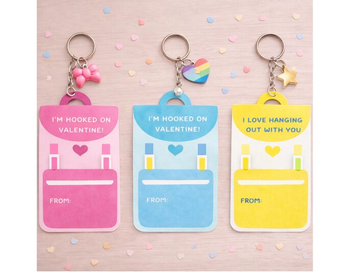 Printable Bookbag Keychain Kids Class Valentine, Gender Neutral ...