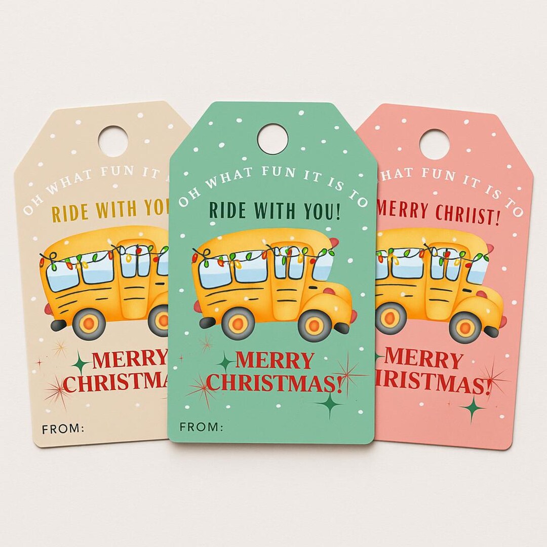 Bus Driver Christmas Gift Tag Bundle Printable | Ride With You Holiday ...
