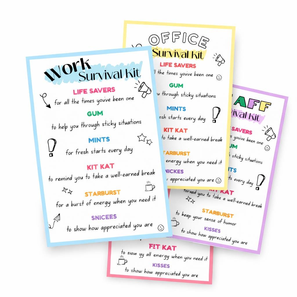 Editable Printable Team Survival Kit Staff Appreciation Candy Tag Gift ...