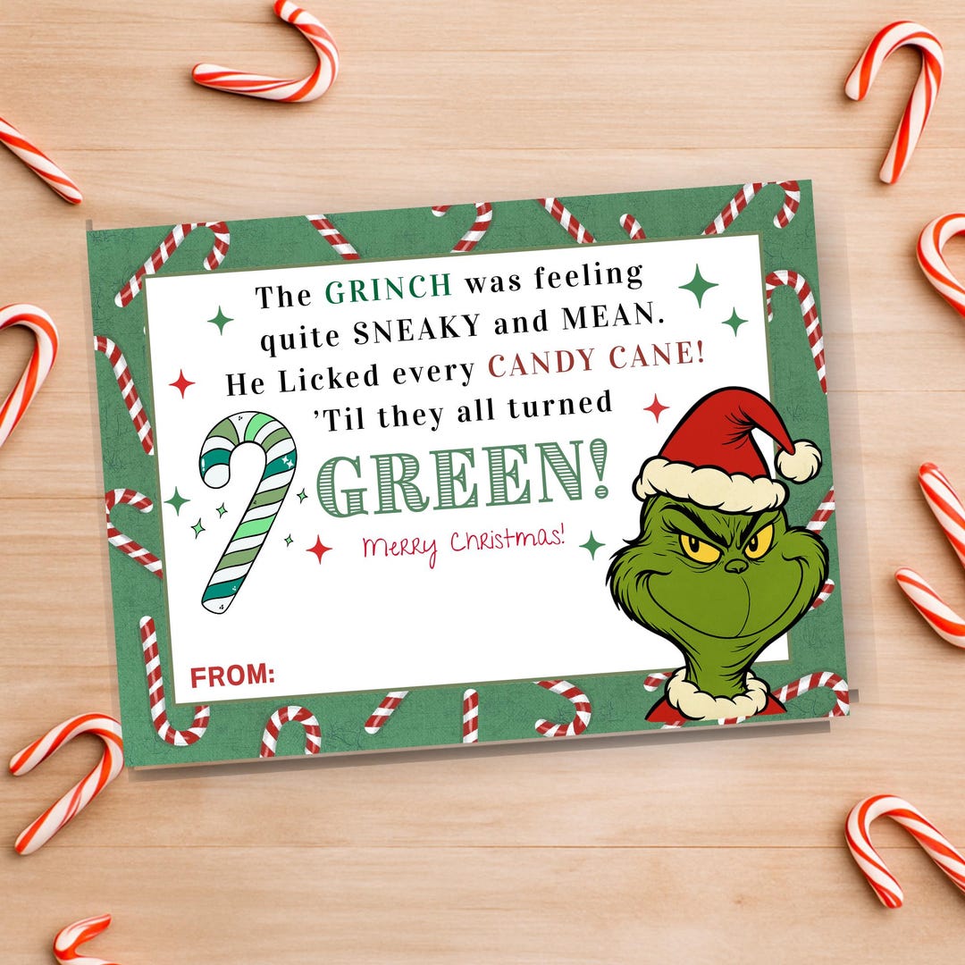 Grinch Green Candy Cane Gift Tags — Grinch Holiday Favor Tag ...