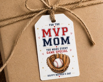 Etiqueta de regalo para mamás de béisbol y sóftbol, Mamá MVP, Apreciación deportiva, Día de la Madre (Descarga digital)