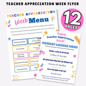 Teacher Appreciation Week Bundle: Editable Canva Flyer, Staff Lounge Menu (Digital Download)