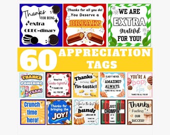 Etichette regalo di ringraziamento / 60 etichette regalo stampabili per caramelle, snack e caffè (download digitale)