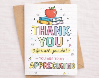 Teacher Appreciation Card, Thank You Note, End of Year Gift (Printable)