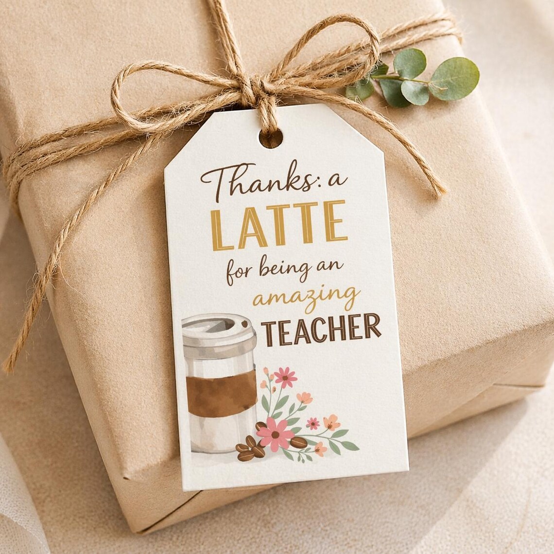 Thanks a Latte Teacher Gift Tag Coffee Gift Card Printable Appreciation ...