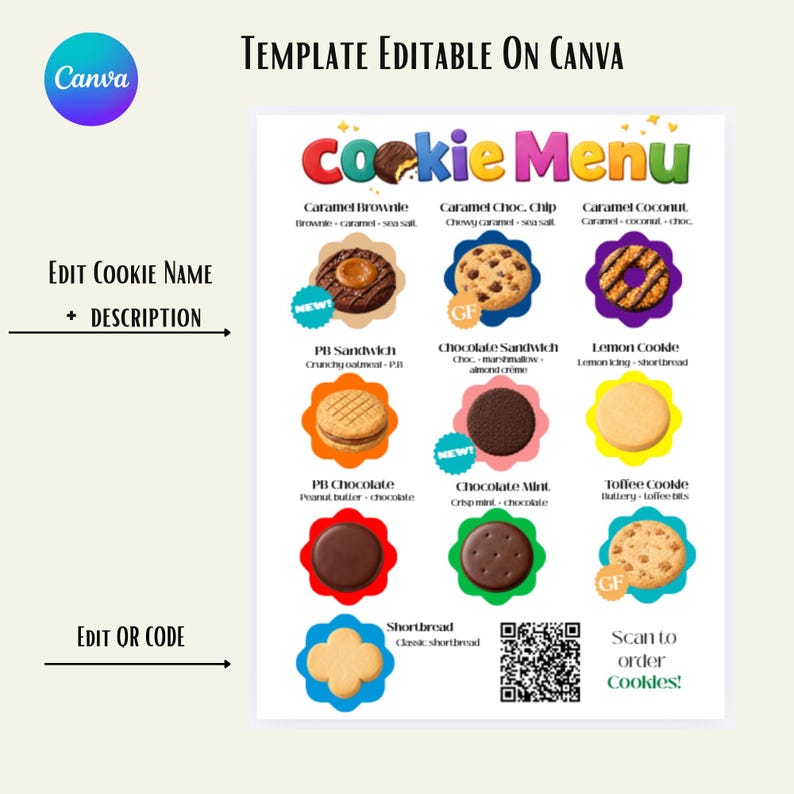 Editable Cookie Menu Sign | Fundraiser Booth Canva Template (digital ...