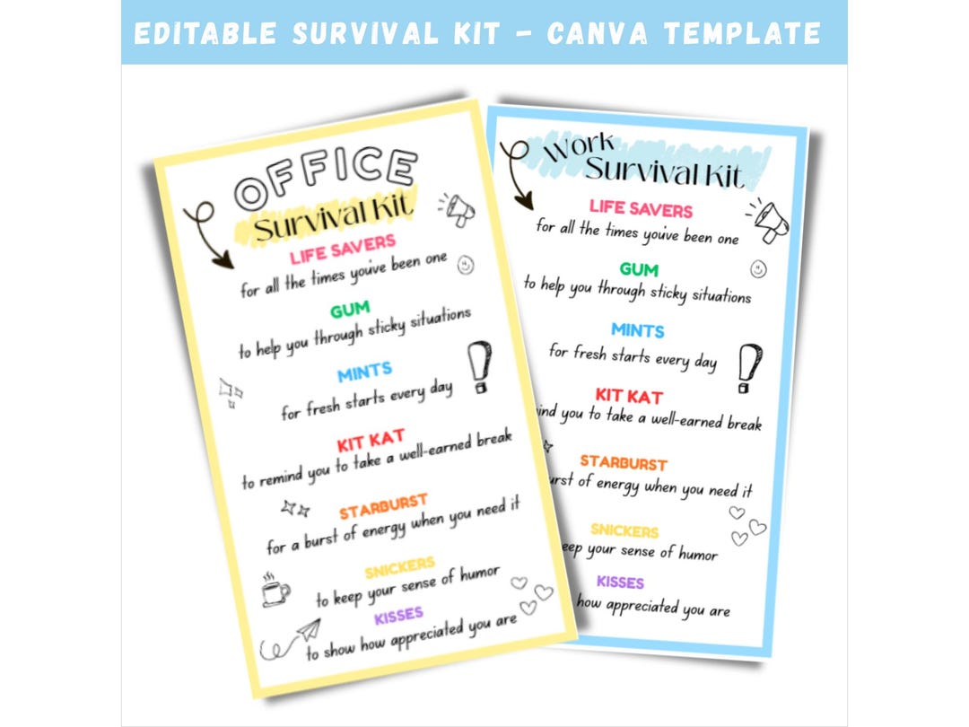 Editable Printable Team Survival Kit Staff Appreciation Candy Tag Gift ...
