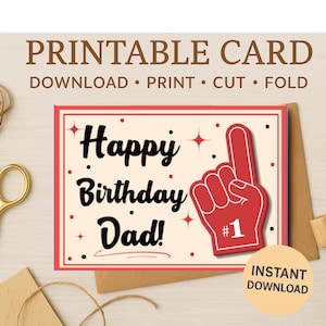 Sports Fan Dad Birthday Card: #1 Foam Finger Design (Digital Download)