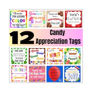 Candy Thank You Tags Printable, Treat Gift Tags , Employee Appreciation sweets