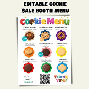 Editable Cookie Menu | Fundraiser Booth Sign (Canva Template, Digital Download)