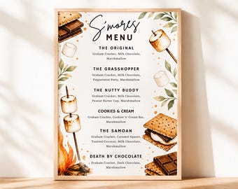S’mores Menu Canva Template, Dessert Station Decor, smores bar sign