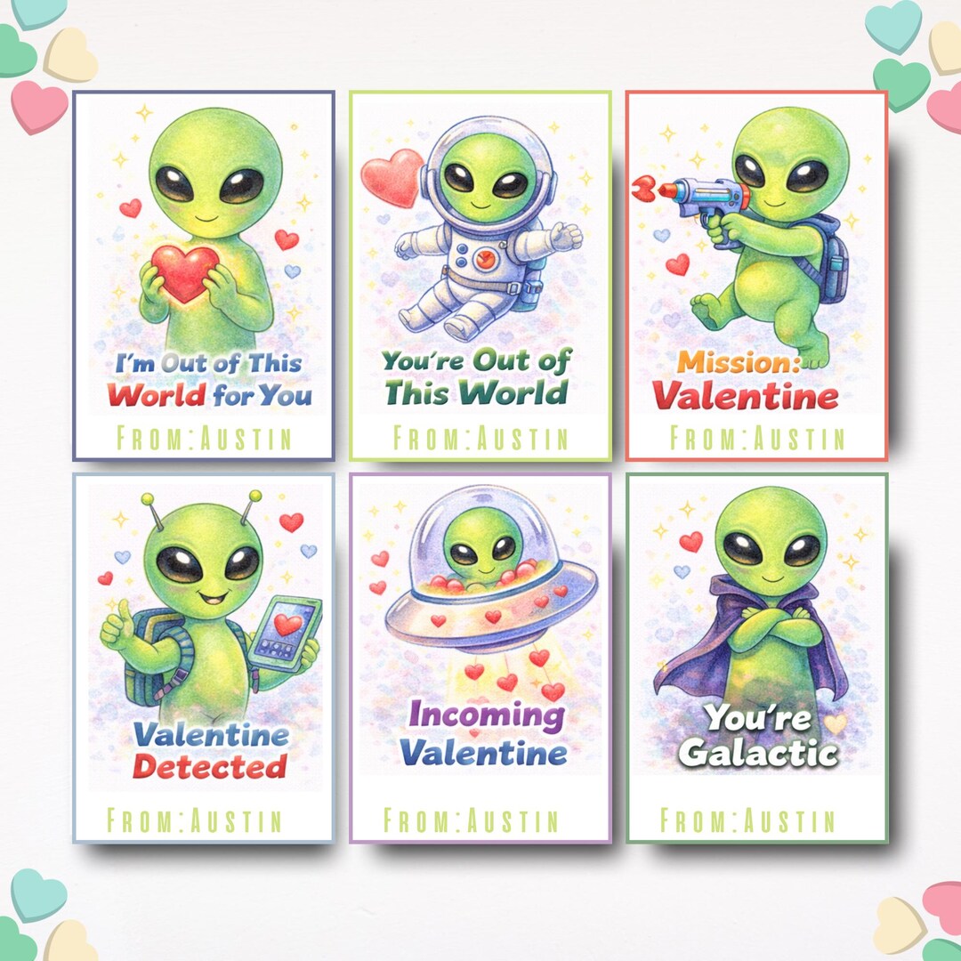 Printable Alien Valentine Cards for Kids | Editable Name (digital ...