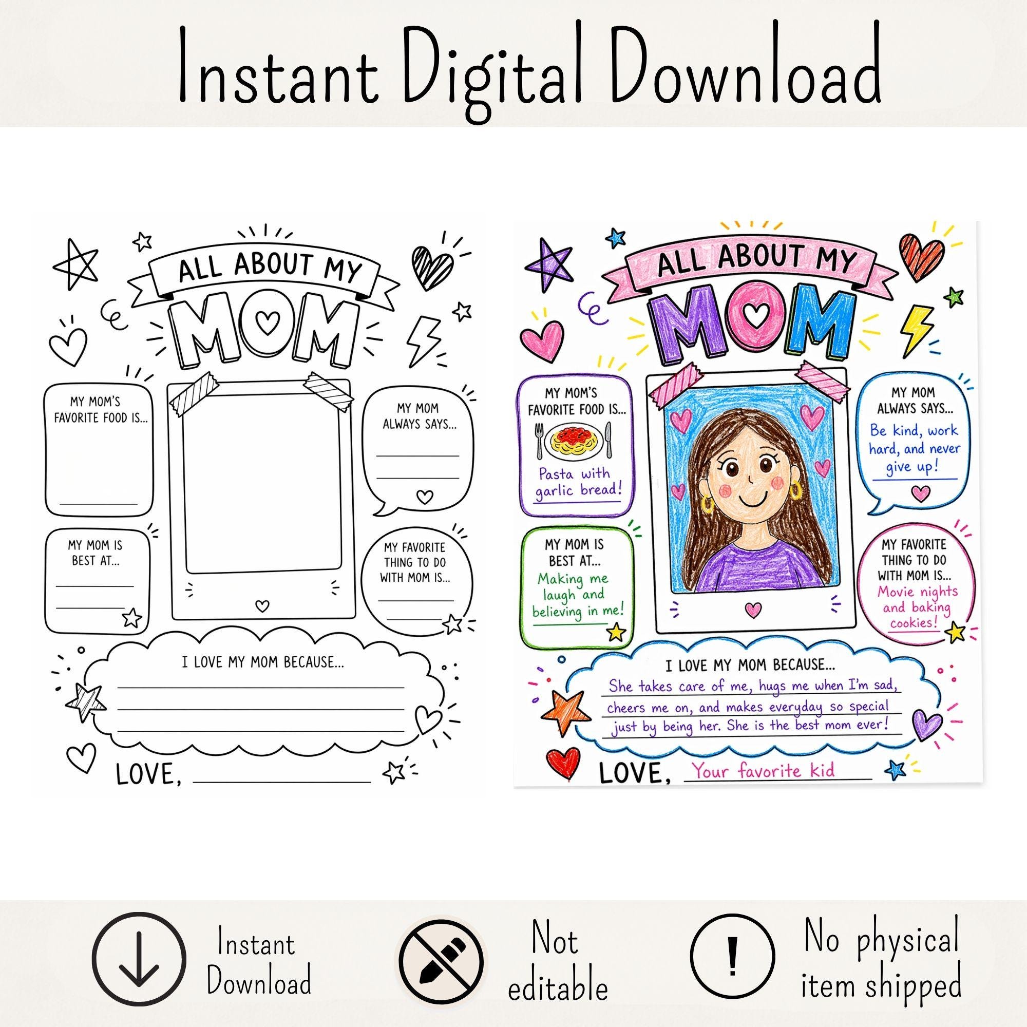 All About My Mom Printable, Mothers Day Questionnaire for Kids, Fill in ...