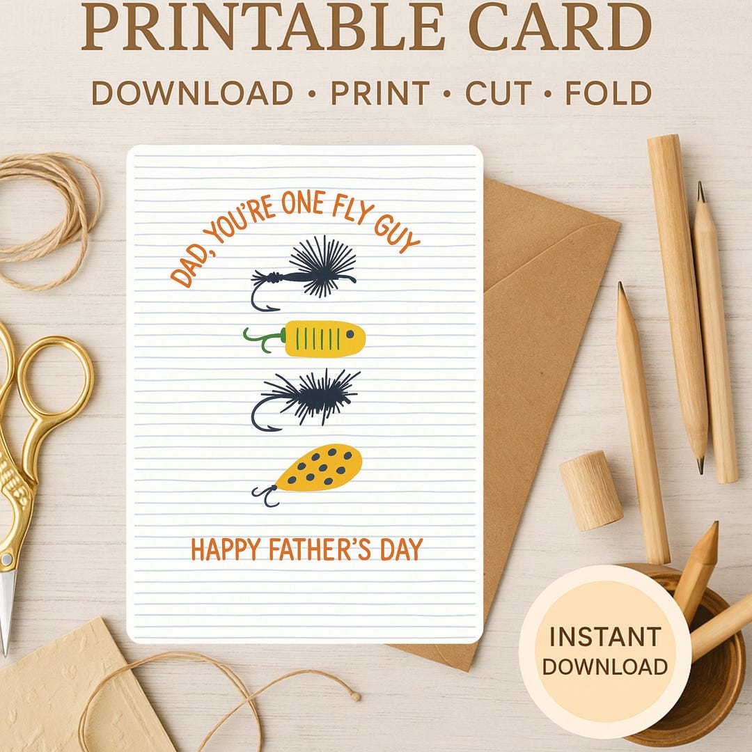 Fly Dad One Fly Guy Father's Day Card | Funny Fishing Dad Card | 5x7 Printable ...