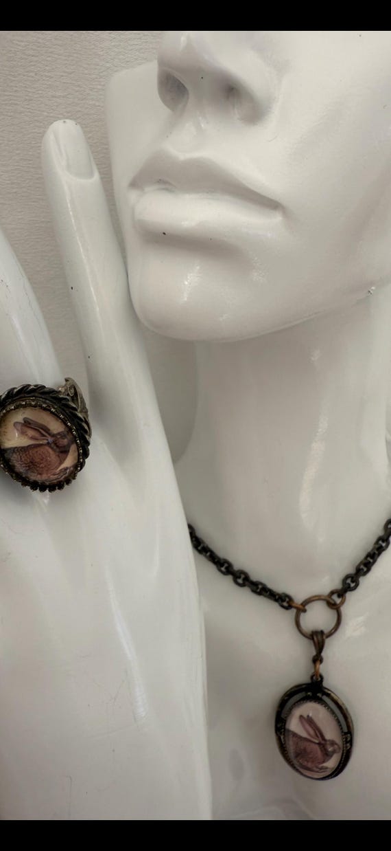 Rustic Rabbit Necklace & Adjustable Ring Set – Ha… - image 4