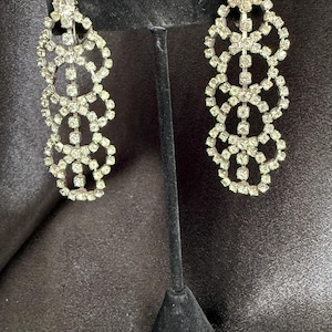 Vintage Kenneth Jay Lane Statement Rhinestone Clip-On Earrings – Chandelier Dangle, Signed KJL, Glamorous 80s Jewelry