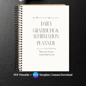 Planificador diario de gratitud imprimible / Diario de autocuidado / Tamaño carta A4 PDF / Plantilla Canva / Planificador digital de bienestar