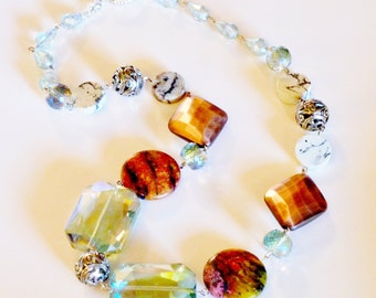 Jasper Semi-Precious Stone Blue-Green Crystal Necklace- Everyday Fancy Jewelry Office Work Party Cocktail Wedding