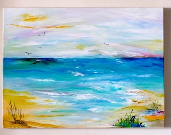 Ocracoke Beach- 24 x 18 inch Acrylic Painting Gallery Wrapped Stretched Canvas- Ready to Hang, Wall Art Home Office Decor