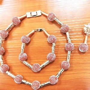 Rot Mesh Draht Choker, Mesh Halskette, Bead Wired Halskette, Mesh-Kette, Mesh-Choker Halskette, Bead Halskette, Handgefertigte Choker, Schmuck-Mesh