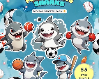 3D-sporthaj clipart och digitalt papperspaket, sublimering PNG för småbarnspojkefödelsedag