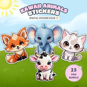 Kawaii Tier Aufkleberpaket, 20 digitale Kawaii Aufkleber, süße Kawaii Tieraufkleber, Kawaii Tier, süße Aufkleber, Kawaii Aufkleber Png, etc