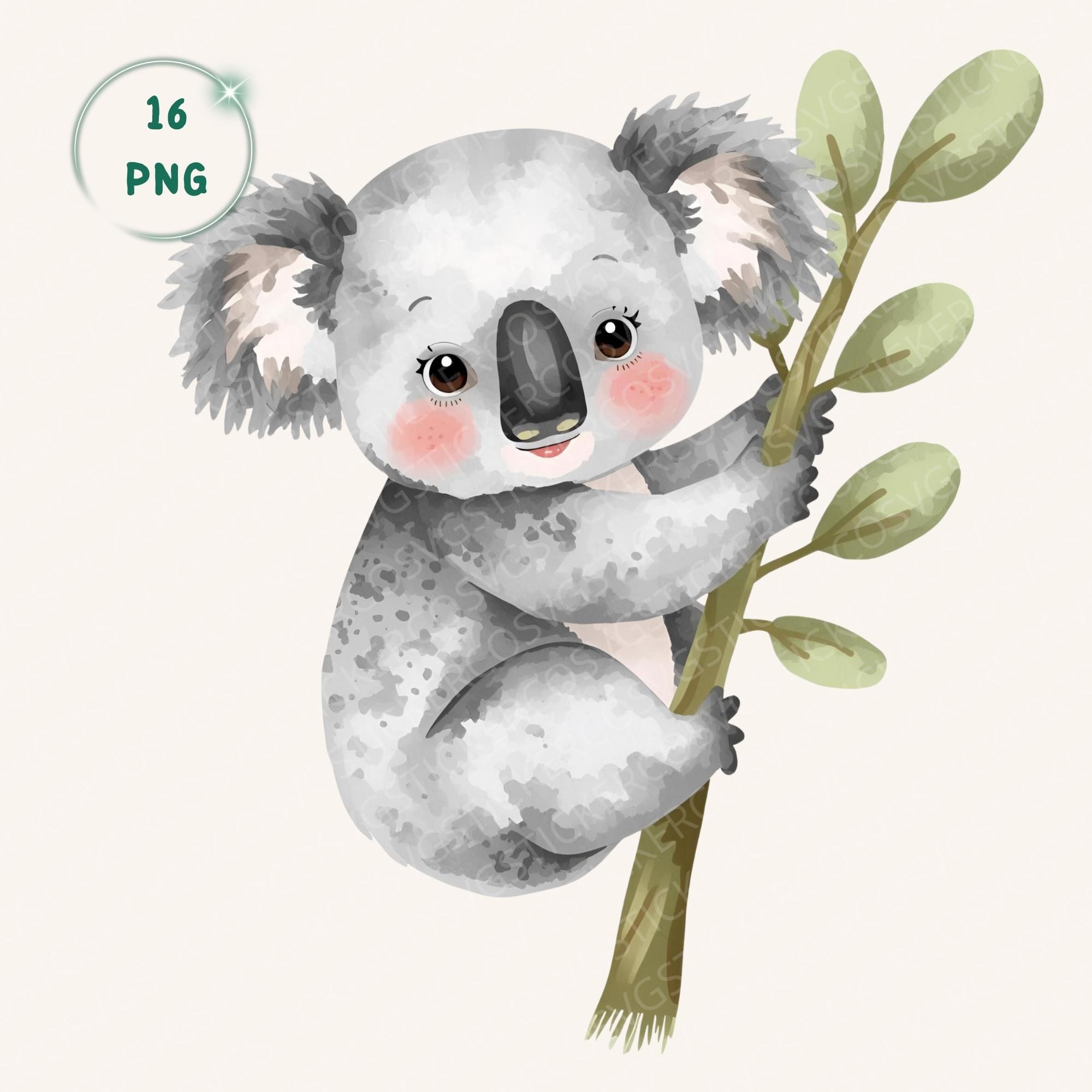 Watercolor Baby Koala Clipart PNG Bundle for Australian Safari Nursery ...