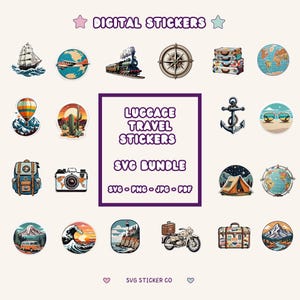 Paquete de pegatinas de viaje para equipaje, 20 pegatinas digitales vintage de viajes por el mundo, pegatinas para maletas y portátiles de aventura, calcomanías de viaje, decoración de viaje