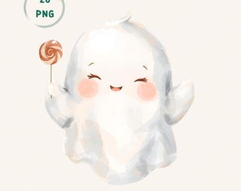 Pacchetto di clipart di Halloween pastello, 20 PNG di Halloween ad acquerello per decorazioni per la cameretta dei bambini e sublimazione