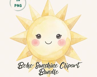 Immagine PNG di un sole boho acquerellato per la sublimazione di compleanno e cameretta a tema "Sei il mio raggio di sole".