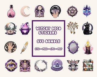 Witchy Clipart Bundle, 20 Mystical Planner Stickers & Gothic PNG for Journal Scrapbooking (Commercial Use)